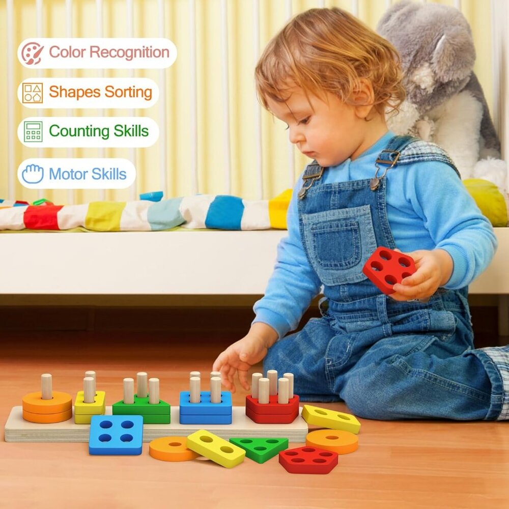 Toddlers Color Recognition Stacker Shape Sorter Wooden Toy Learning Puzzles